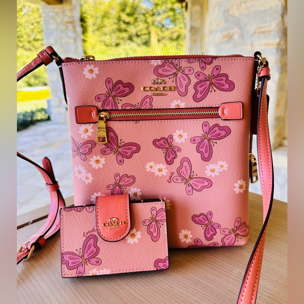Coach Pink Butterfly Print Crossbody Bag